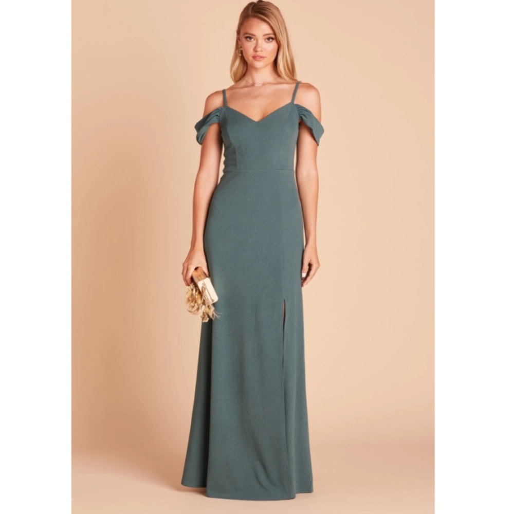 NWT Birdy Grey Dev Crepe Dress Sea Glass Large Bridesmaid Maxi High Slit Size L